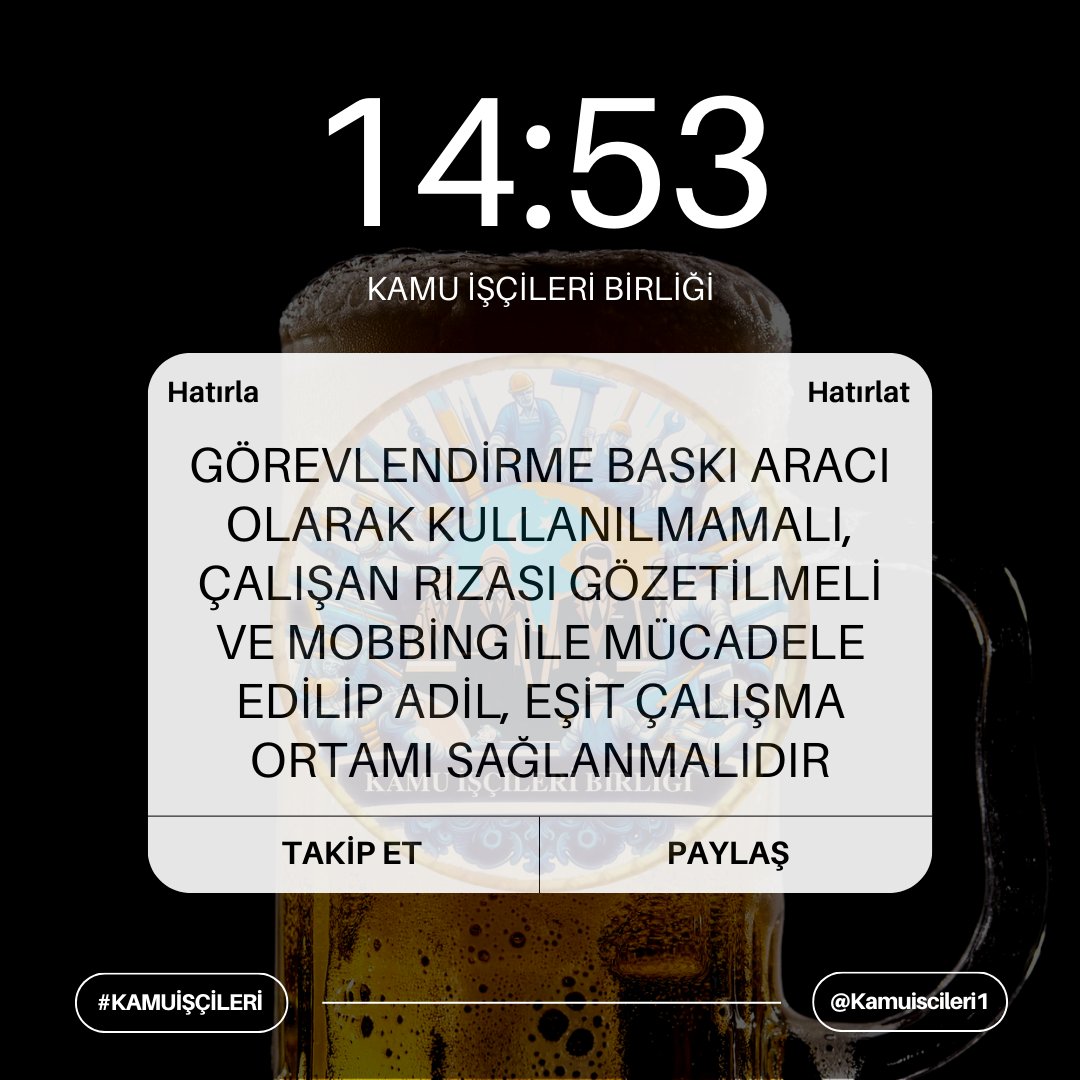 KAMU İŞÇİLERİ BİRLİĞİ (@kamuiscileri1) on Twitter photo GÖREVLENDIRME BASKI ARACI OLARAK KULLANILMAMALI, ÇALIŞAN RIZASI GÖZETILMELI VE MOBBING ILE MÜCADELE EDİLMELİ
<a href="/RTErdogan/">Recep Tayyip Erdoğan</a> <a href="/isikhanvedat/">Prof. Dr. Vedat Işıkhan</a> <a href="/eczozgurozel/">Özgür Özel</a> <a href="/turkiskonf/">TÜRK-İŞ</a> <a href="/hakiskonf/">HAKİŞ KONFEDERASYONU</a> <a href="/diskinsesi/">DİSK</a> <a href="/nowhaber/">NOW HABER</a> <a href="/fatihportakal/">fatih portakal</a> <a href="/KucukkayaIsmail/">Ismail Kucukkaya</a> <a href="/ekremacikel/">Ekrem Açıkel</a> <a href="/eceuner12/">Ece Üner</a> #Kamuişçisi #Kamuişçileri #işçi GÖREVLENDIRME BASKI ARACI OLARAK KULLANILMAMALI, ÇALIŞAN RIZASI GÖZETILMELI VE MOBBING ILE MÜCADELE EDİLMELİ
<a href="/RTErdogan/">Recep Tayyip Erdoğan</a> <a href="/isikhanvedat/">Prof. Dr. Vedat Işıkhan</a> <a href="/eczozgurozel/">Özgür Özel</a> <a href="/turkiskonf/">TÜRK-İŞ</a> <a href="/hakiskonf/">HAKİŞ KONFEDERASYONU</a> <a href="/diskinsesi/">DİSK</a> <a href="/nowhaber/">NOW HABER</a> <a href="/fatihportakal/">fatih portakal</a> <a href="/KucukkayaIsmail/">Ismail Kucukkaya</a> <a href="/ekremacikel/">Ekrem Açıkel</a> <a href="/eceuner12/">Ece Üner</a> #Kamuişçisi #Kamuişçileri #işçi