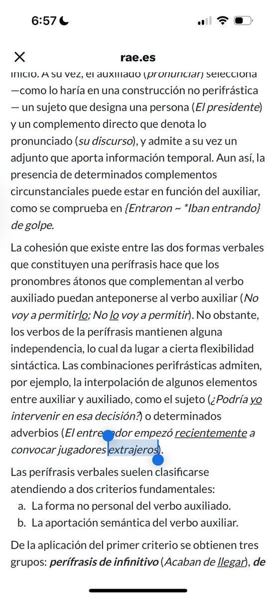 Salblalo's tweet photo. @RAEinforma Hola. He seguido su enlace para leer el artículo sobre las perífrasis verbales y he encontrado lo que me ha parecido una errata: *extrajeros.
Envío dos pantallazos del artículo por si les resultasen útiles #dudarae @RAEinforma https://t.co/78AXlt6Dxc