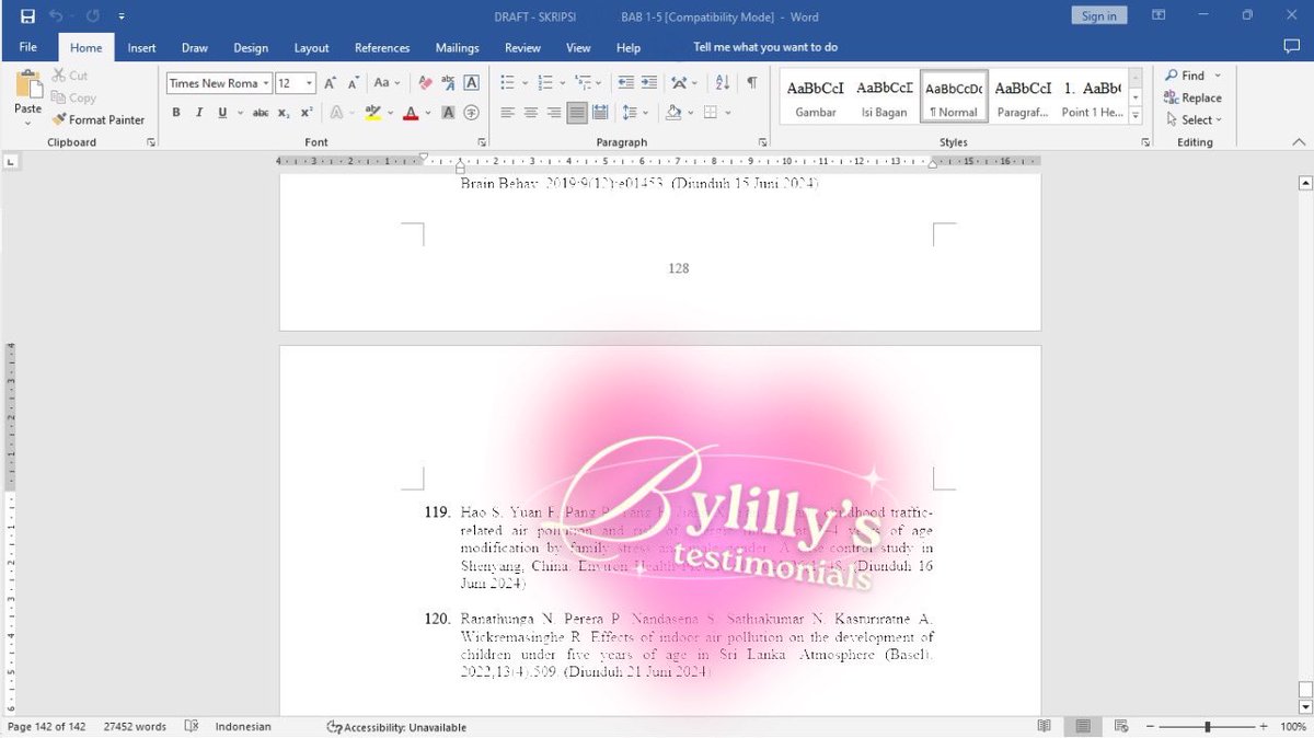 cust dafpus #withbylilly dari jaman awal proposal tau tau udah bab 5 aja ໒꒰ྀིᵔ ᵕ ᵔ ꒱ྀི১

sat set bgt, kayanya baru kapan tutor mendeley sampai konsul penulisan (kebetulan kita samaan health major) bareng lilly

kemarin req 60-an dafpus midnight, langsung selesai paginya! ⭐️