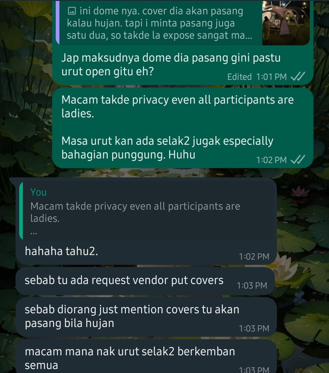 getnurut's tweet photo. Also, another concern of mine is privacy.

Kalau urut dekat dome macam ni, even if all participants are ladies, masih ada batasan aurat.

Yes boleh pasang cover but how will it look like?

Yang di urut akan selesa ke?

Decisions, decisions.
#NurutProgress https://t.co/fHHUr1UjxW
