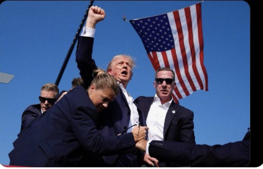 Mushahid's tweet photo. Donald Trump today has WON the American Presidential Elections, scheduled for 5 November: a) Trump not only survived assassination attempt, but also showed tremendous courage in its immediate aftermath with ‘Grace under Pressure’ waving a clenched fist, shouting ‘Fight, Fight, Fight’; b) his base + undecideds will be galvanised garnering a huge sympathy vote; c) Trump loyalists will generate conspiracy theories about their ‘Deep State’ as it’s a massive security failure that a sniper managed to be on the rooftop to take aim at Donald Trump! All in all, major Political Plus for Donald Trump! @realDonaldTrump