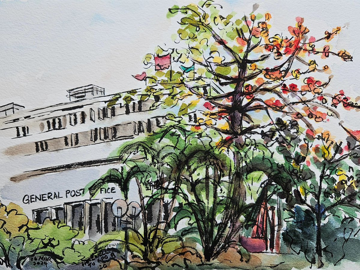 idatsestudio's tweet photo. The #TreeCotton makes a good companion of GPO. This year, I had sufficient time to catch them from two different angles.
Farewell to #GPO Series No. 19 & 21
#GeneralPostOffice #HongKongPost #郵政總局 #香港郵政 #木棉 #英雄樹 #BombaxCeiba
#watercolour #cityscape #locationsketch https://t.co/fkfX8NP3tT