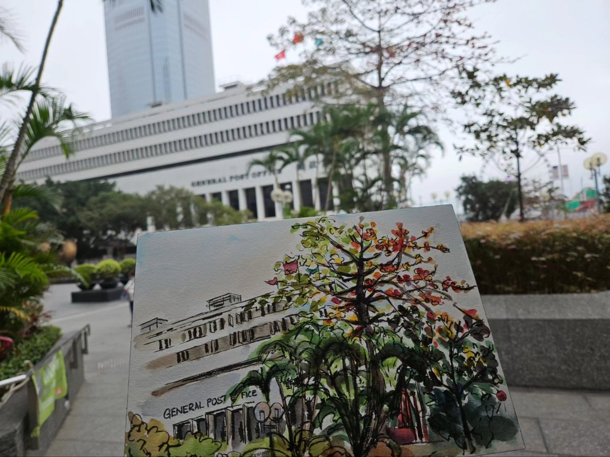 idatsestudio's tweet photo. The #TreeCotton makes a good companion of GPO. This year, I had sufficient time to catch them from two different angles.
Farewell to #GPO Series No. 19 & 21
#GeneralPostOffice #HongKongPost #郵政總局 #香港郵政 #木棉 #英雄樹 #BombaxCeiba
#watercolour #cityscape #locationsketch https://t.co/fkfX8NP3tT