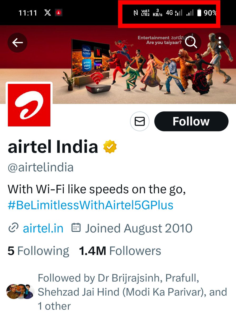 Ajit28Oct's tweet photo. @airtelindia पटना शहर में एयरटेल 5G का हाल... 4G नेटवर्क ऊपर से ऊपर नीचे https://t.co/oVq19o7mkr