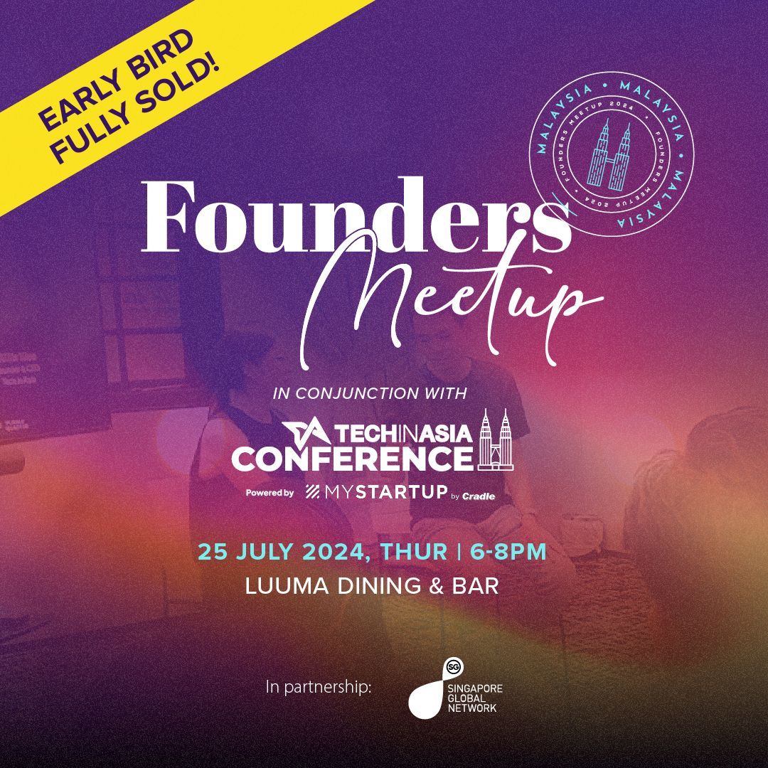 techinasia's tweet photo. ICYMI – we’ve got folks from Singapore Global Network, GyroGear, Khazanah National Berhad & more joining us at #FoundersMeetup on July 25 🥂.
Our early bird tickets are completely sold out, but we still have some spaces left for you! RSVP here: https://t.co/bc8qtyPGQn https://t.co/YIuXiDlpi2