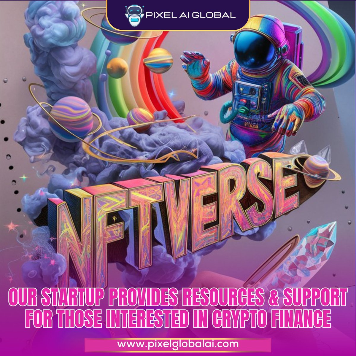 PixelGlobalai's tweet photo. NFTVerse is here to guide you through the complexities of the NFT market. Our startup provides up-to-date information and expert analysis to help you succeed in crypto finance. Join our community today! #NFTs #CryptoFinance #MarketAnalysis #DigitalAssets #CommunitySupport https://t.co/fVZoxreQGq