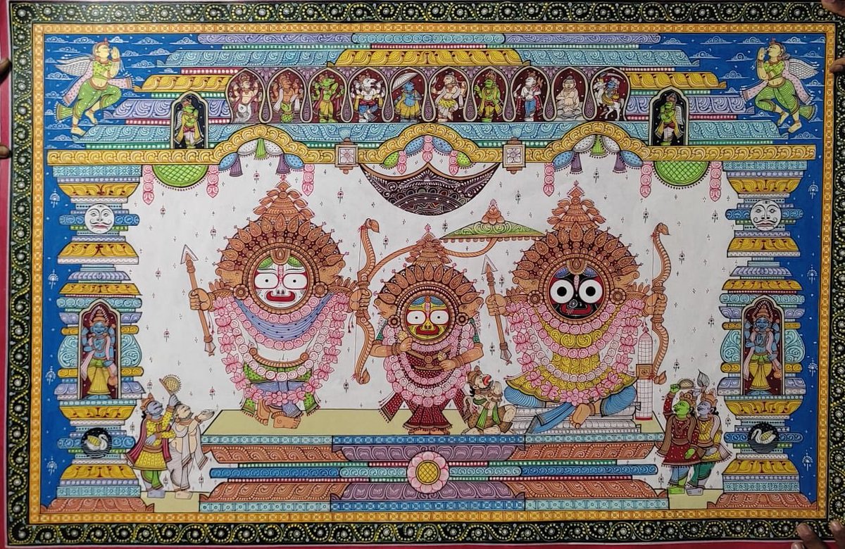 PattachitraP's tweet photo. Beautiful Raghunath besha of Sri jagannath with his siblings Subhadra and Balabhadra.

Size - 40/26 inches 
Price - 13,500
Canvas https://t.co/mdMa7lO7EB