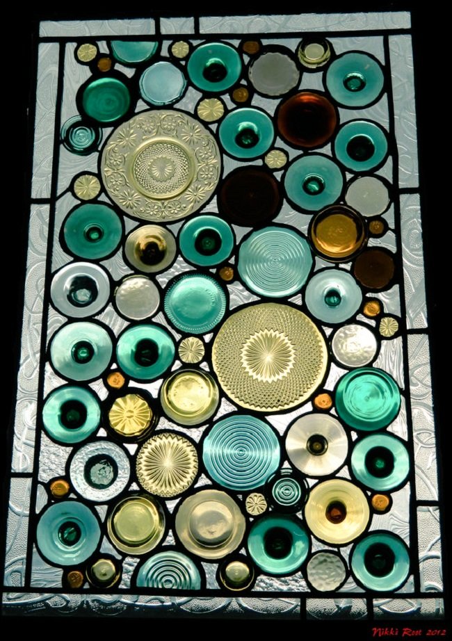 US artist Nikki Root recycles vintage and modern bottles and glassware to create stained glass windows #WomensArt