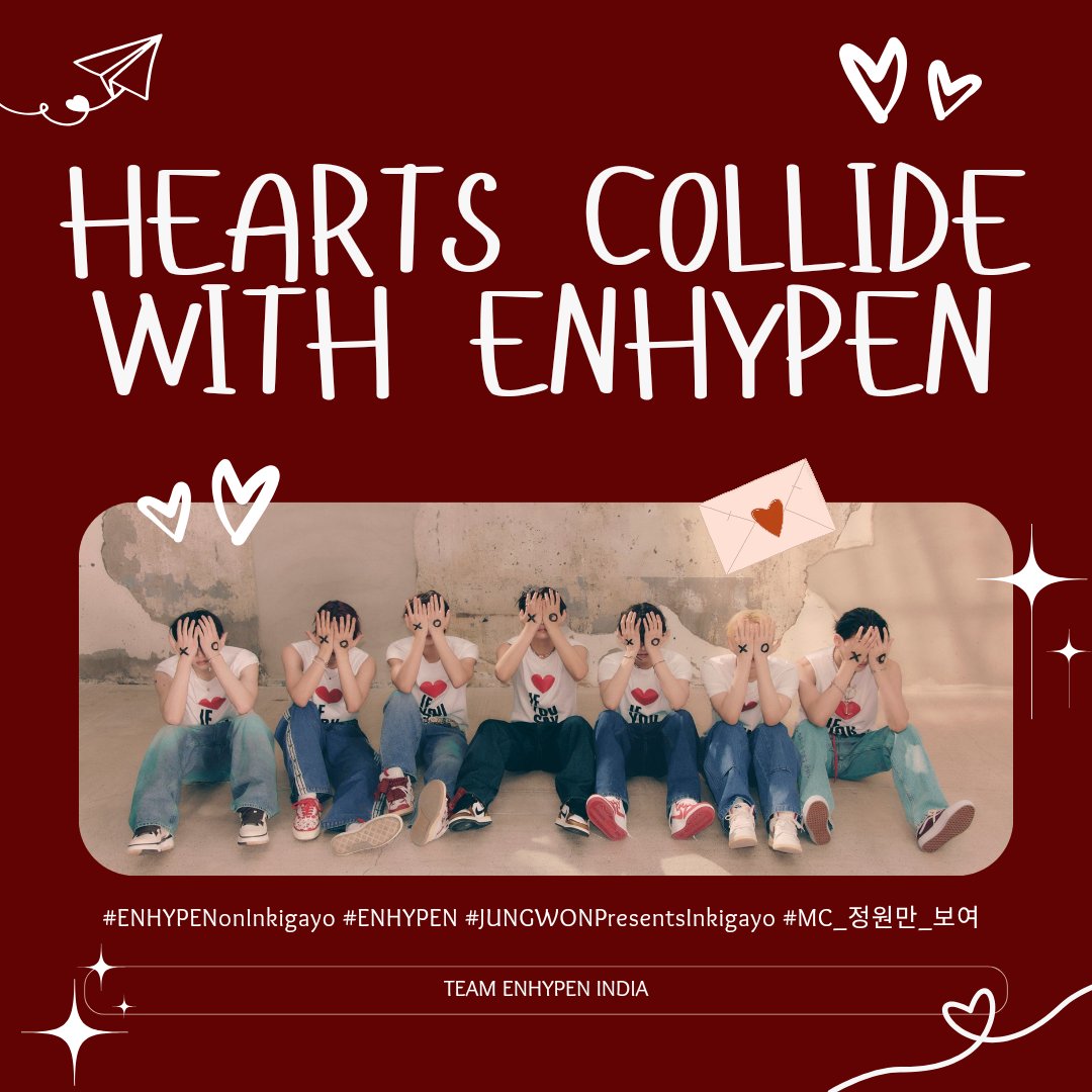 ENHYPENINDIA's tweet photo. ♥️ With charm and flair, ENHYPEN is back to steal hearts and the spotlight! ✨️ 

🧛🏻‍♀️ Get your fan chants ready! Let’s make some noise, ENGENEs! 🔥

HEARTS COLLIDE WITH ENHYPEN
#ENHYPENonInkigayo #ENHYPEN #JUNGWONPresentsInkigayo #MC_정원만_보여 @ENHYPEN @ENHYPEN_members https://t.co/b1qIkqjjZZ