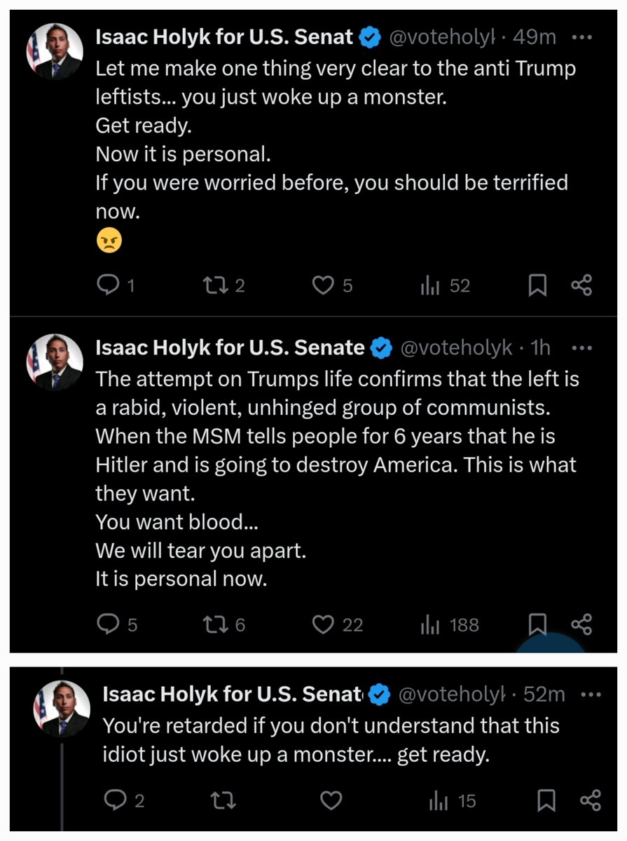 culps_a's tweet photo. Called it. Assuming @voteholyk just had to down a couple pints from tonights BotaBox b4 showing what a predictable MAGA puppet he is. What I missed but already knew was tendency to voice threats of violence his and MAGAt political platform is based on and cheered by deplorables. https://t.co/s4PY7SD7ef