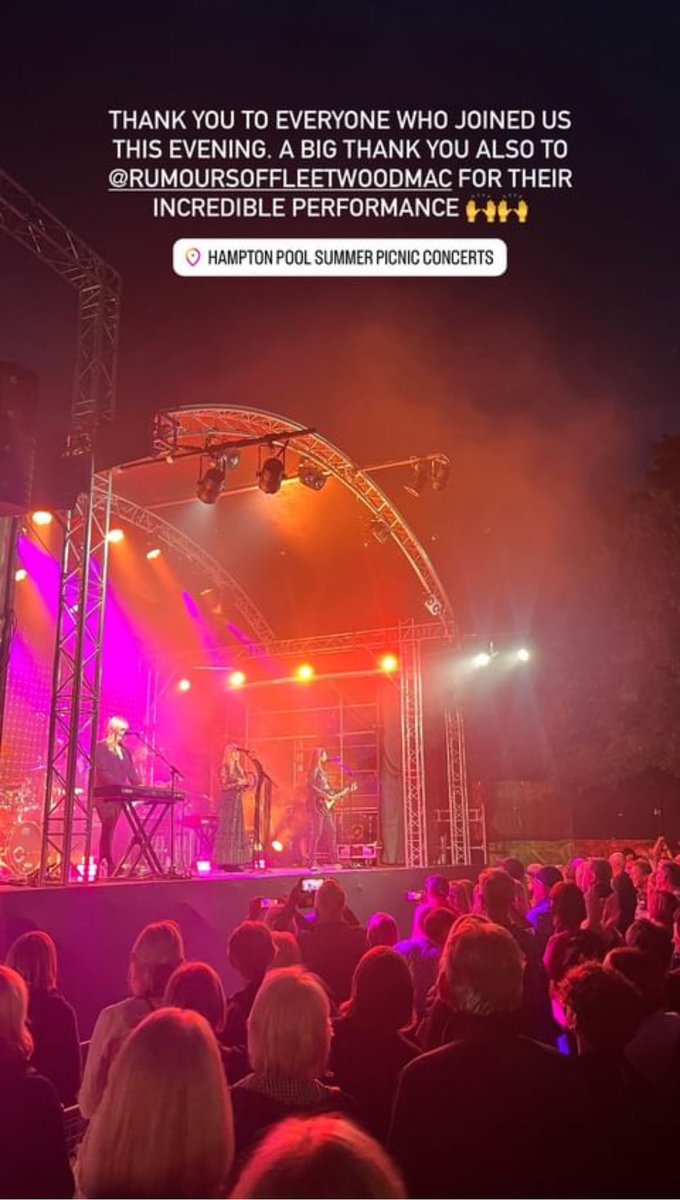 rumoursfm's tweet photo. Goodnight Hampton Pool.. what an amazing intimate night together. Thanks for a wonderful reception and sharing the classic hits of Fleetwood Mac with us. Till next we meet... Goodnight and thanks for coming. ❤️🙏.. #rumoursoffleetwoodmac #fleetwoodmac @rumoursfm #hamptonpool https://t.co/IlRx2uipen