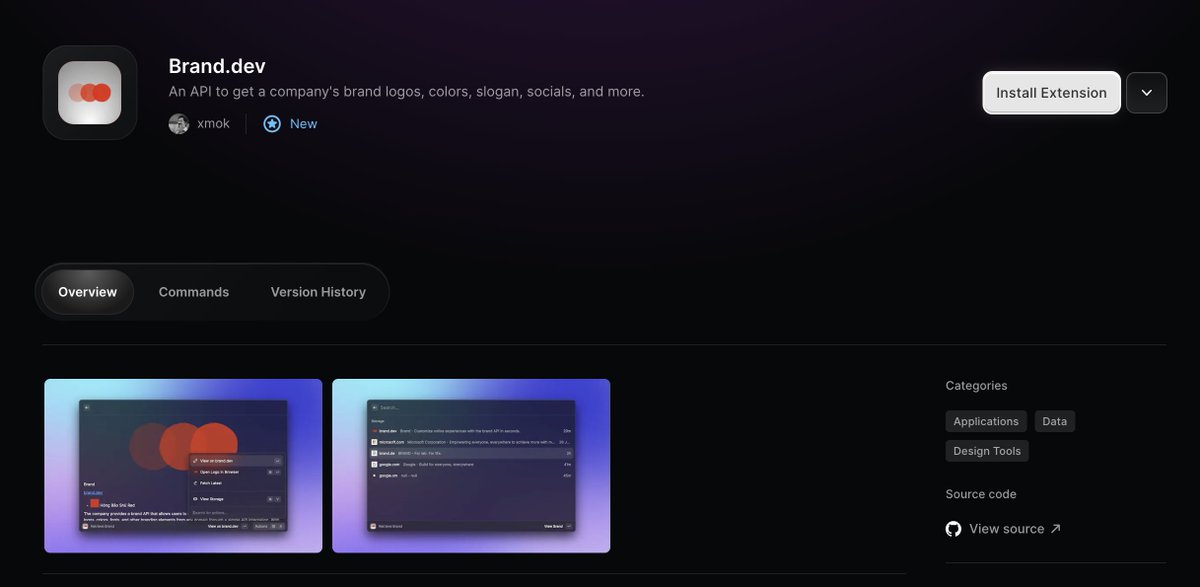 mynameisyahia's tweet image. WOAH this is sick!

I just found out someone added a @get_brand_dev  extension to @raycastapp !

#buildinpublic #buildspace @_buildspace @_nightsweekends