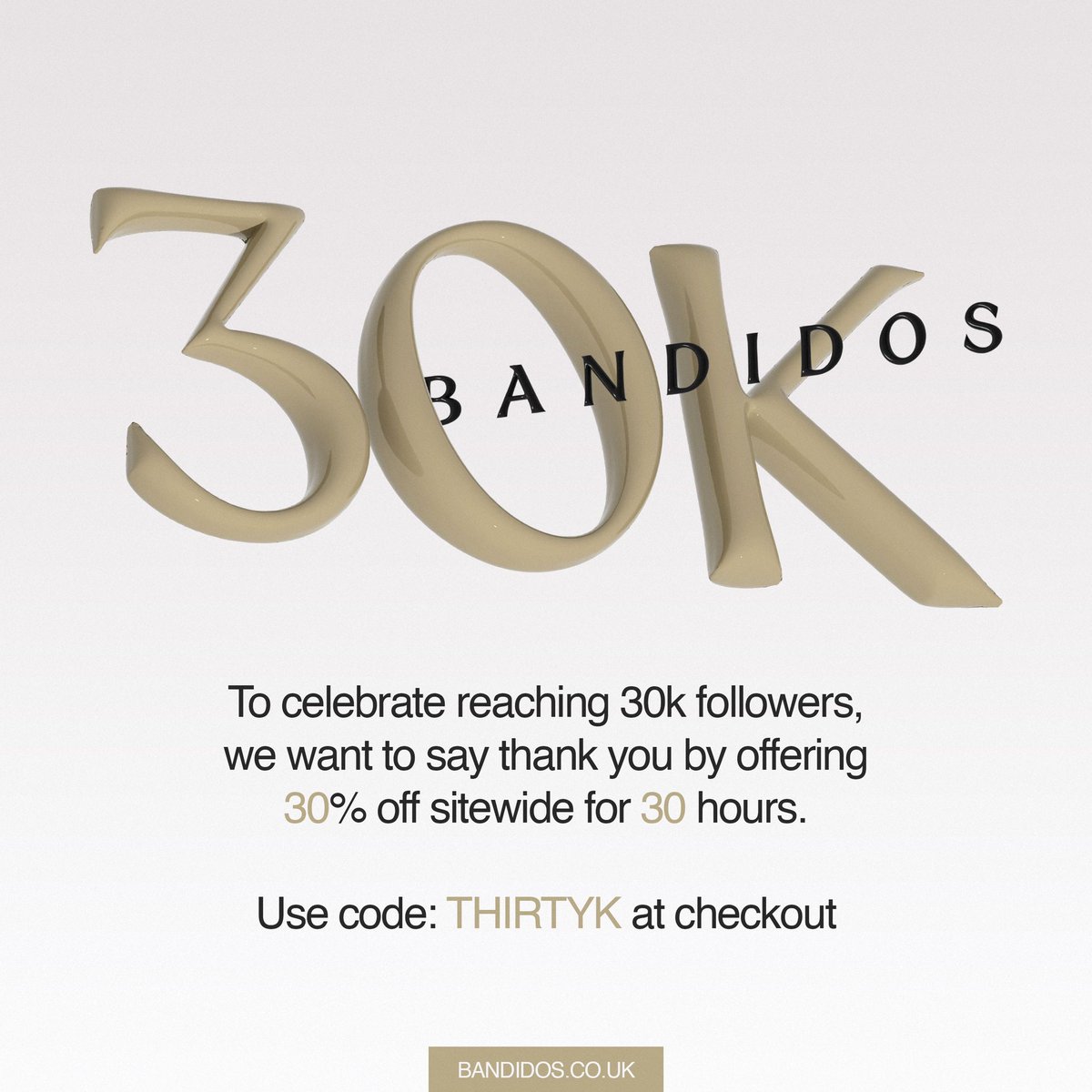 As a thank you to everyone’s continued support we are doing a 30% off for 30 hours starting now!!! 

Offer will end on 4pm Monday, use code THIRTYK at checkout this is on every item we have available online !!! Don’t miss this offer secure your items now!