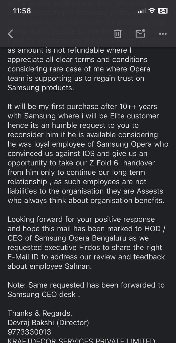 devraj_bakshi's tweet photo. @SamsungMobile @SamsungIndia 

Where you need to give rewards to Employee who is dedicated towards Samsung youre terminating them which is not an right pratice - Samung Opera Bangalore hence please reconsider him #SamsungGalaxyZFlip6 #Samsungoperabengaluru https://t.co/cZGNRAEkUG