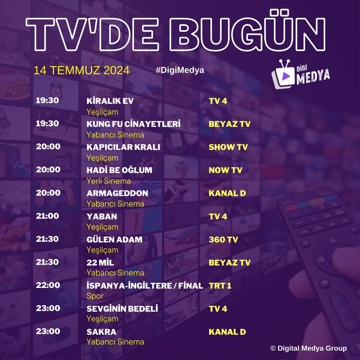 novamedyatr's tweet photo. Tv'de bugün | 14 Temmuz Pazar #DigiMedya https://t.co/nKICkVxV0z
