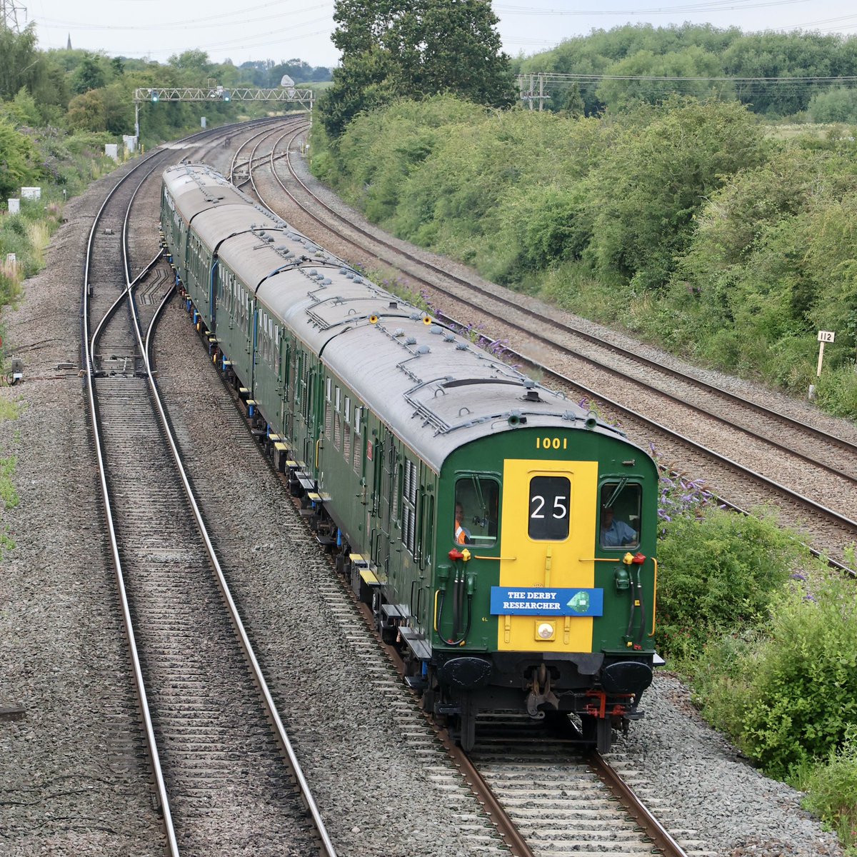Hastings Thumper. The immaculate and wonderfully noisy 1001 runs towards Loughborough working ‘The Derby Researcher’ 1Z25 Derby-Hastings. 13 July 2024. <a href="/HastingsDiesels/">Hastings Diesels Ltd</a>