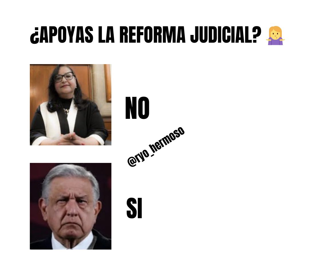 ryo_hermoso's tweet photo. Fijemos posturas.🥳

Te pregunto
Apoyas la reforma judicial?🤷‍♀️

NO - ♥️ 

  SI - 🔁

    Voten 👇🙋‍♀️ https://t.co/sm5kRvsbpd