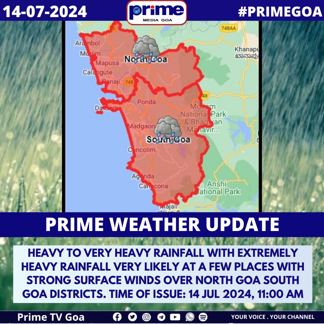 PrimeTVGoa's tweet photo. EXTREMELY HEAVY RAINFALL
#PRIMEGOA #TV_CHANNEL #GOA #PRIMEUPDATE https://t.co/skrtenYPGf