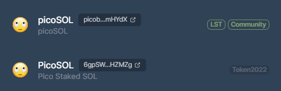 pico__sol's tweet photo. [Caution!]

The token PicoSOL 6gpSW...HZMZg of Token2022 is registered on Jupiter's strict list!

This is a scam token, so please be careful not to trade it!

The official picoSOL address is picobAEvs6w7QEknPce34wAE4gknZA9v5tTonnmHYdX

We are currently requesting Jupiter to delete it.