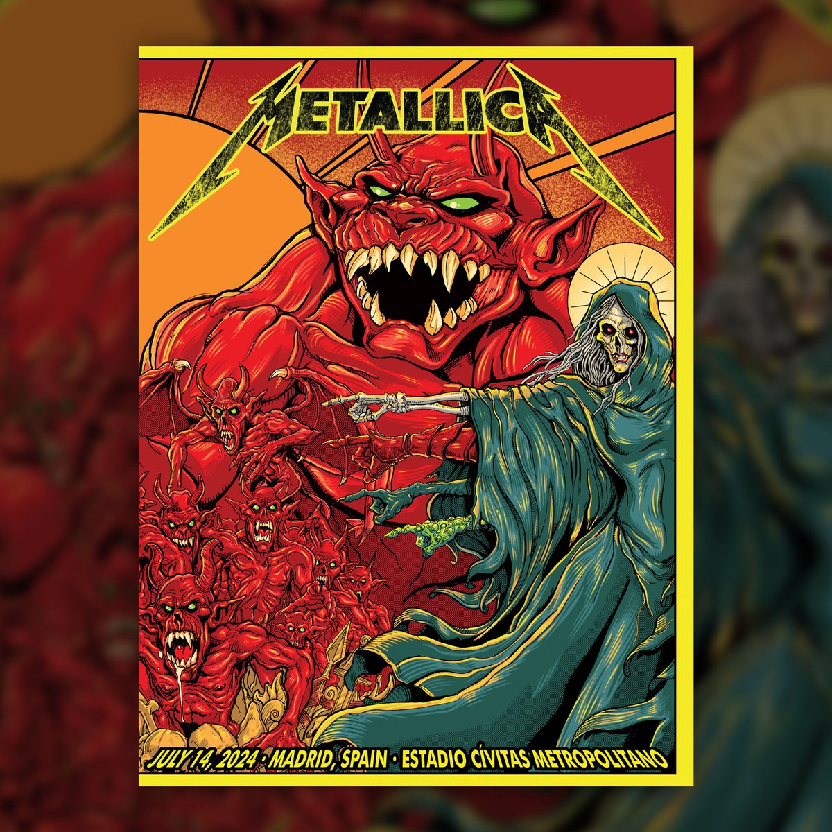 Metallica's tweet photo. 🇪🇸 TONIGHT IN MADRID 🇪🇸
Estadio Cívitas Metropolitano

This is it! Our last gig in Europe for 2024 before we head to North America. @ffdp and @ICENINEKILLS lead things off. 

Heading down to see us? Share your photos with #M72Madrid. https://t.co/hWpXogPBQ3