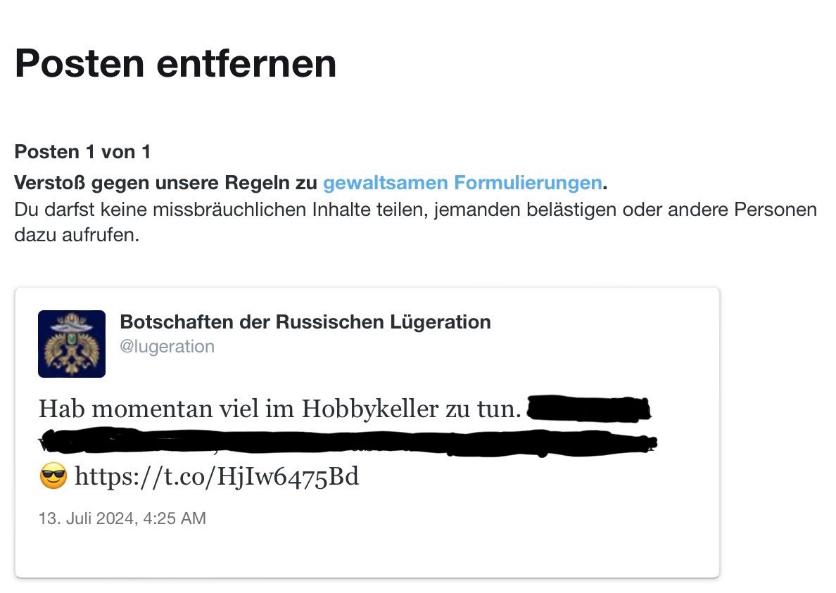 AnonymousOliga1's tweet photo. An Alle die @lugeration folgen:

Leider wurde der Account für 7 Tage gesperrt, weil ein Zeitgenosse keinen Spaß versteht.
Bitte eifrig Retweeten, damit möglichst viele davon erfahren.
Danke.

Solange springe ich für meinen Freund ein. https://t.co/xbxdCRYWfZ