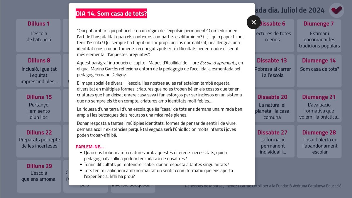 VedrunaCat's tweet photo. 💭 Avui diumenge 14 parlem de la pedagogia de l’acollida i l’#hospitalitat. Som casa de tots? Ferdinand Deligny o @MarinaGarces ens conviden a reflexionar-hi. #pensamentsescola #escolacompromesa https://t.co/IVaGpJR7Lm