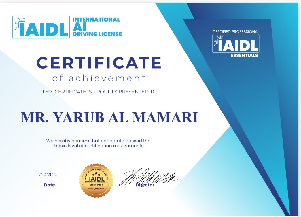 yarub_almamari's tweet photo. رسميًا الرخصة الدولية لقيادة الذكاء الاصطناعي
 INTERNATIONAL AI DRIVING LICENS
#IAIDL https://t.co/JzuiX49I7J