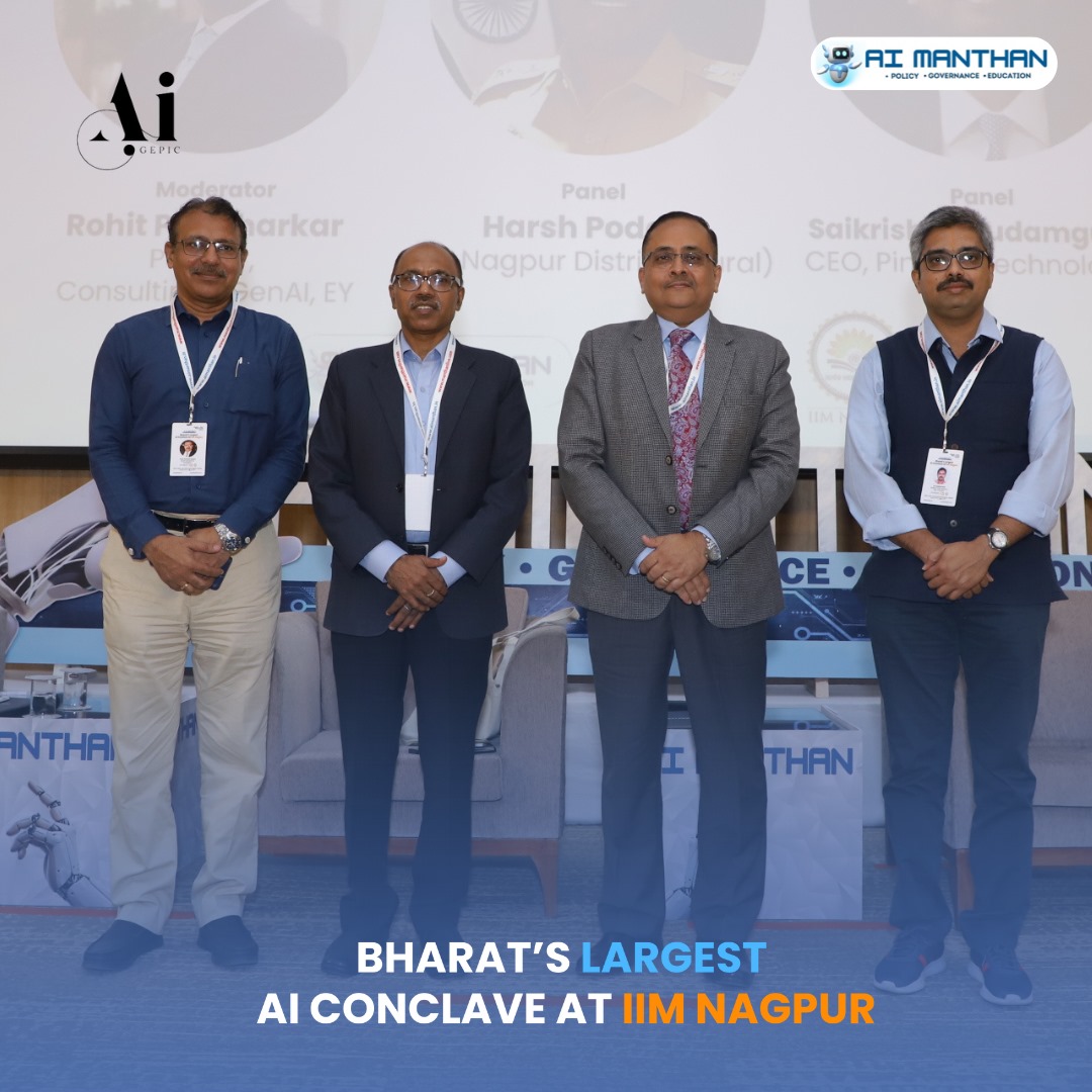 aimanthan's tweet photo. Engaging panel discussion on 'Building a Skilled AI Workforce' with Sri Vallabh Devi, Arvind Kumar, Jayant Krishna, and Prof. Prashant Gupta at AI Manthan Conclave. Shaping the future of AI talent!
#aimanthan #manthanai #conclave
#conference #iim #iit #nit #iiit #iimnagpur
#iisc https://t.co/vELOgO2qI4