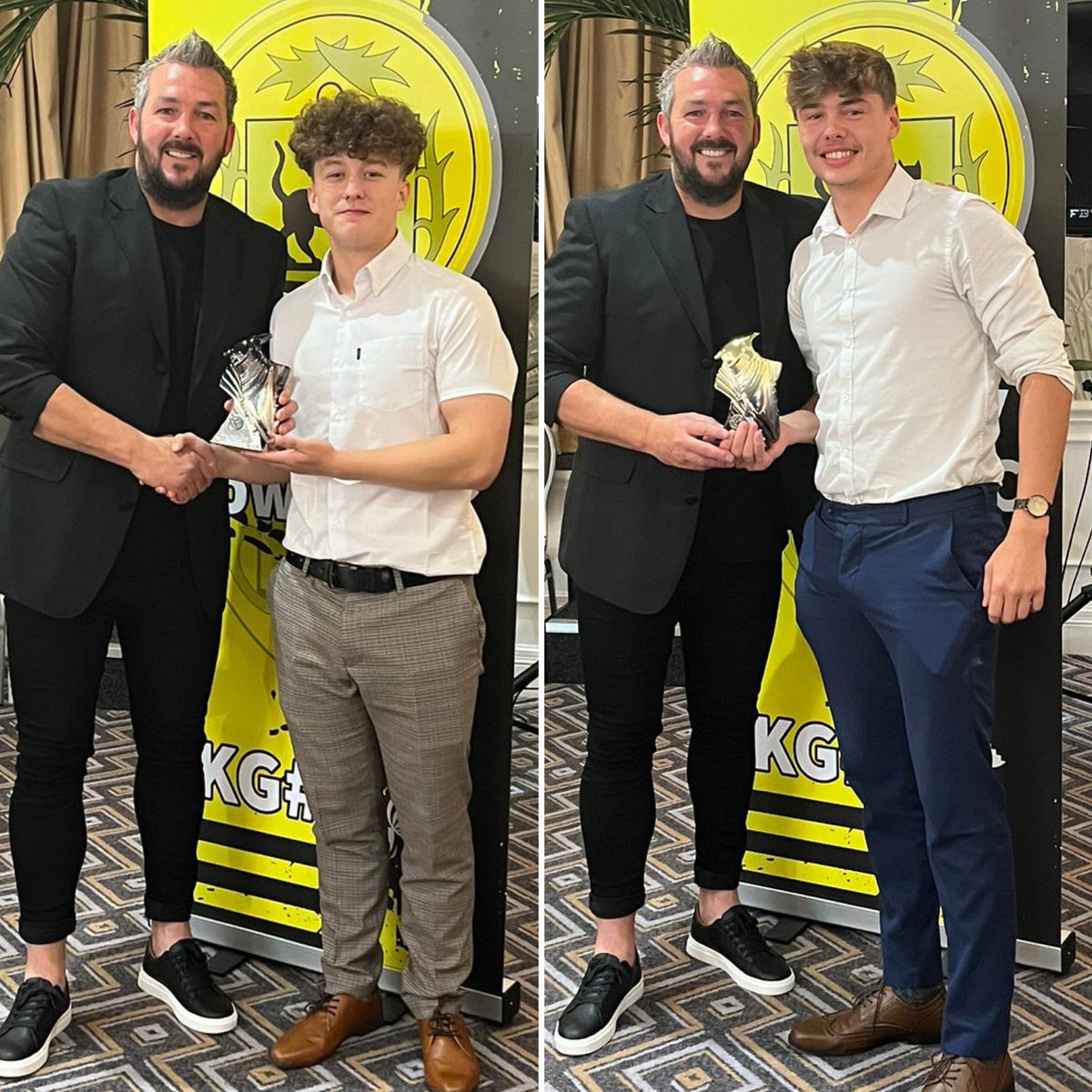 kidtownafc's tweet photo. Continuing the Awards from our 40th Anniversary Dinner, meet our joint top goalscorers, Jaydon Campbell and Ethan Bockmann, pictured with Wales U21 Manager Matty Jones 🏴󠁧󠁢󠁷󠁬󠁳󠁿⚽️🏆

@cafl_social @AllWalesSport @GravellsMotors @burnspetfood @BurnsFarmShop @VX3apparel @FAWales https://t.co/5Y7mv44Ln5