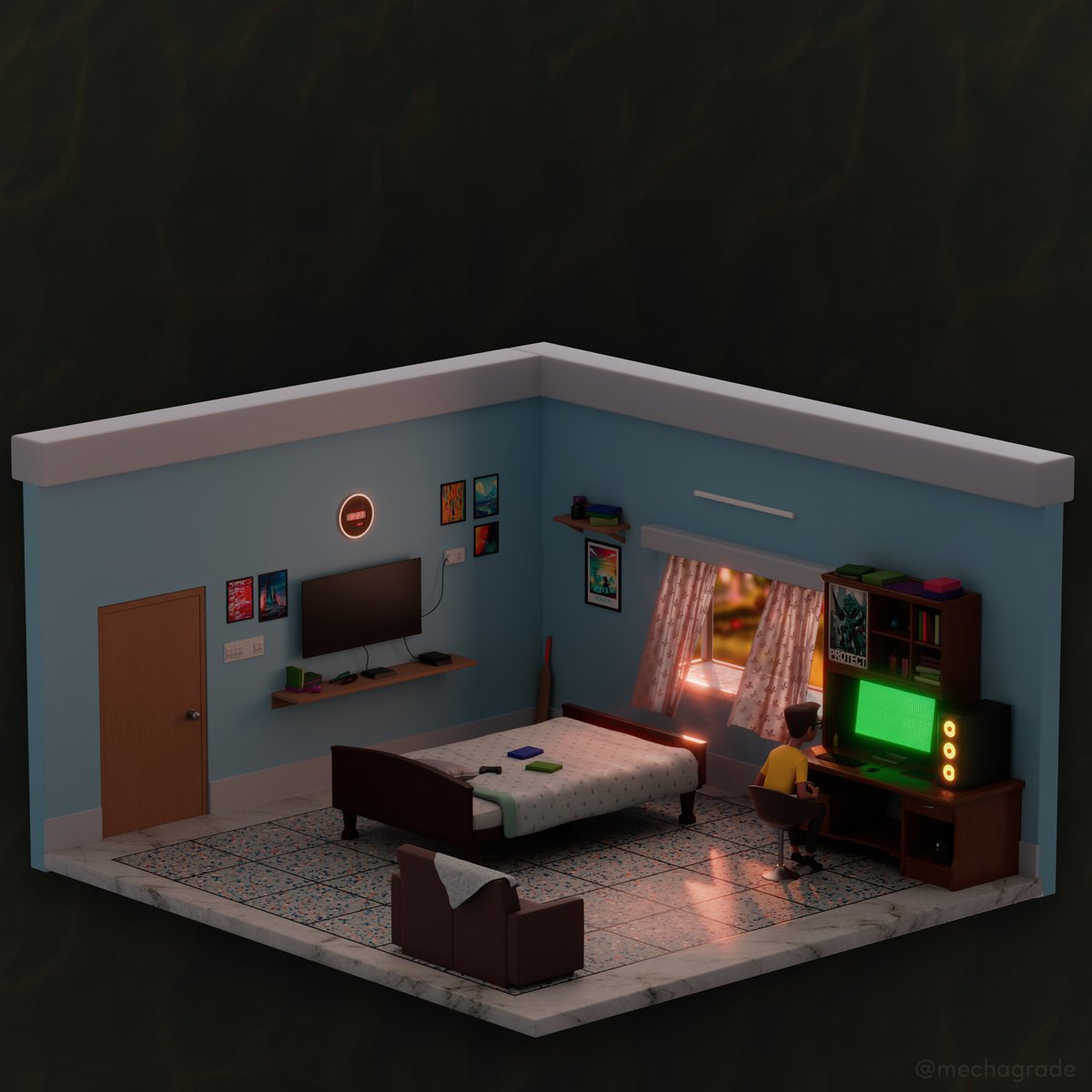 mechagrade's tweet photo. my room... 😊

#blender3d #3dartwork #adobe3d #maya3d #roomart #trending #interiordesign #myroom https://t.co/uX69pZW7xN
