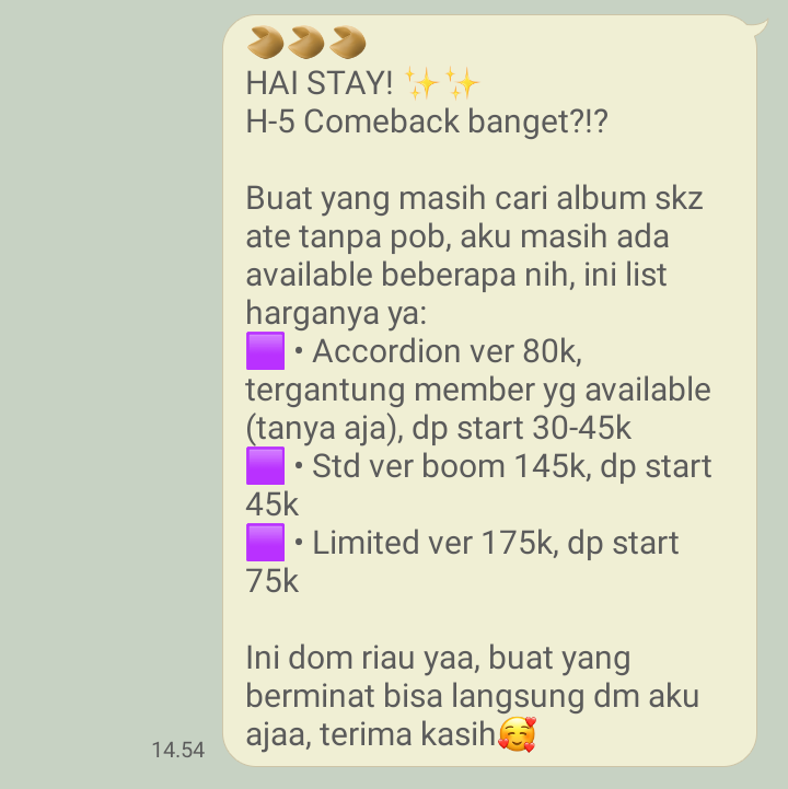 Wts want to sell album sealed stray kids skz ate no pob
dom riau yaa
Ayo ditake🥰🫶🏼