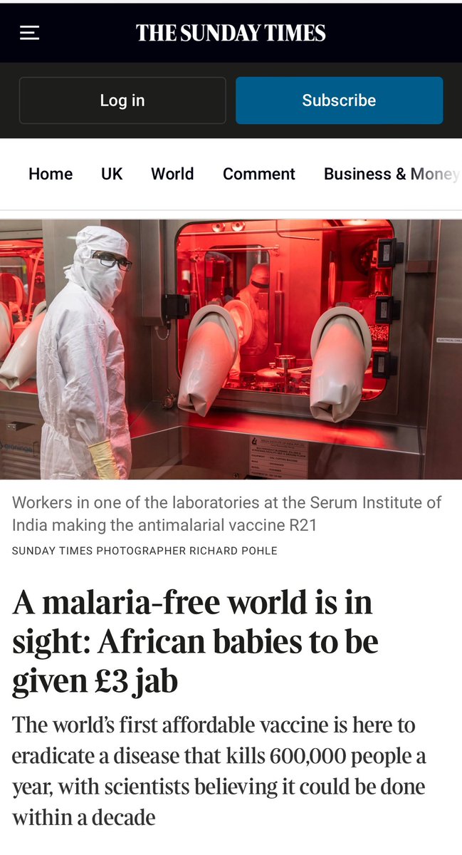 Partha S Kar 🇮🇳🇬🇧🏏🎥 (@parthaskar) on Twitter photo Lovely news via <a href="/Ben_Spencer/">Ben Spencer</a>
Affordable vaccine for one of the biggest killer: Malaria
Babies aged <2 will receive vaccine, developed by <a href="/UniofOxford/">University of Oxford</a> & <a href="/SerumInstIndia/">SerumInstituteIndia</a>
A fab collaboration of 🇬🇧 🇮🇳
<a href="/kamleshkhunti/">Prof Kamlesh Khunti</a>
thetimes.com/article/e66e4f… Lovely news via <a href="/Ben_Spencer/">Ben Spencer</a>
Affordable vaccine for one of the biggest killer: Malaria
Babies aged <2 will receive vaccine, developed by <a href="/UniofOxford/">University of Oxford</a> & <a href="/SerumInstIndia/">SerumInstituteIndia</a>
A fab collaboration of 🇬🇧 🇮🇳
<a href="/kamleshkhunti/">Prof Kamlesh Khunti</a>
thetimes.com/article/e66e4f…