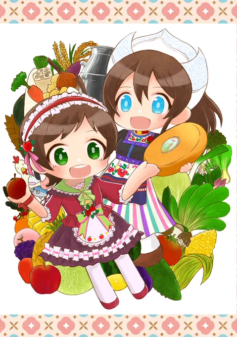 美奈子とひなたと食材達と #ミリオンライク展イラストプロデュース 