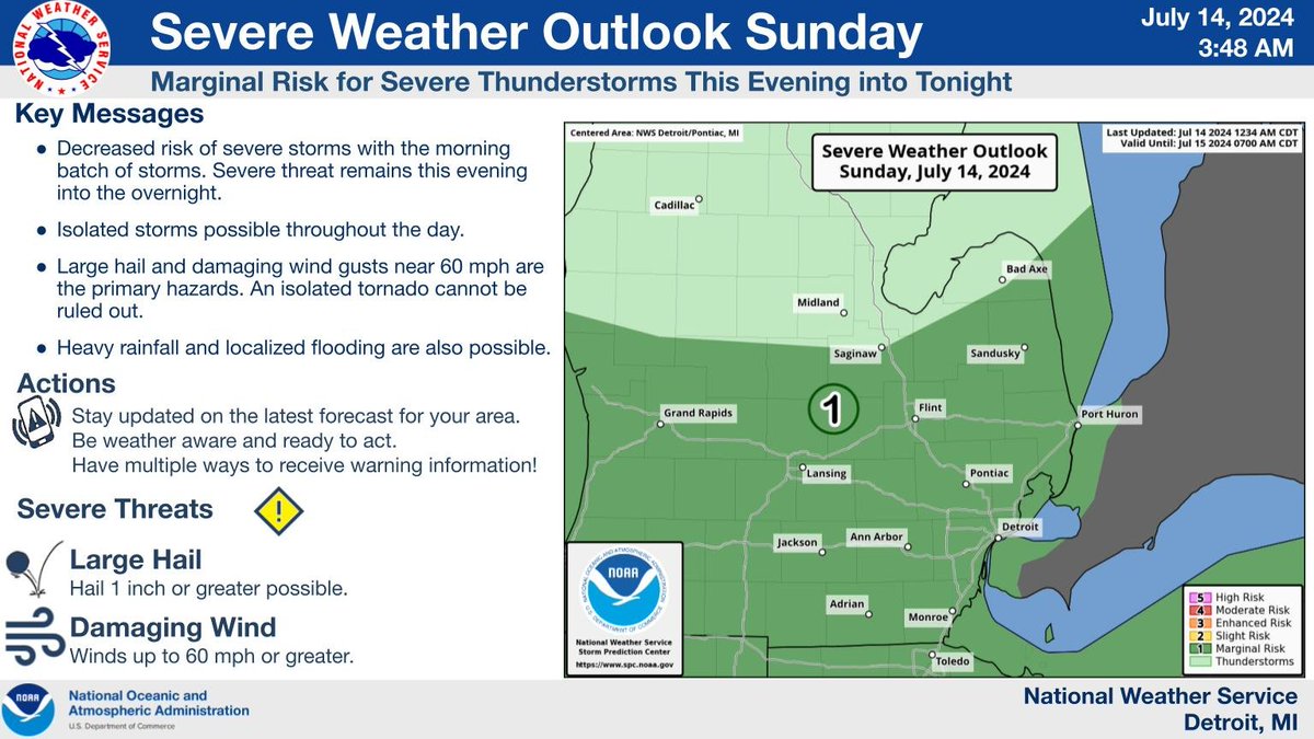 There is a Marginal Risk of severe t-storms this evening into tonight ...