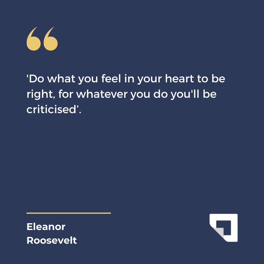 Headteacherchat's tweet image. Eleanor Roosevelt 
'Do what you feel in your heart to be right, for whatever you do you'll be criticised’.