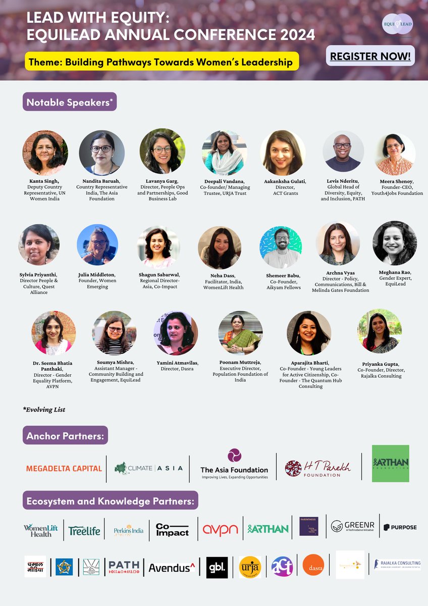 EquiLeadOrg's tweet photo. 🎊Super excited to share the agenda for EquiLead’s annual Conference: “#LeadWithEquity 2024”
✅Theme: Building Pathways Towards #WomensLeadership
✅Register Here - https://t.co/ovxuEAydFU https://t.co/W6Jue7In7d