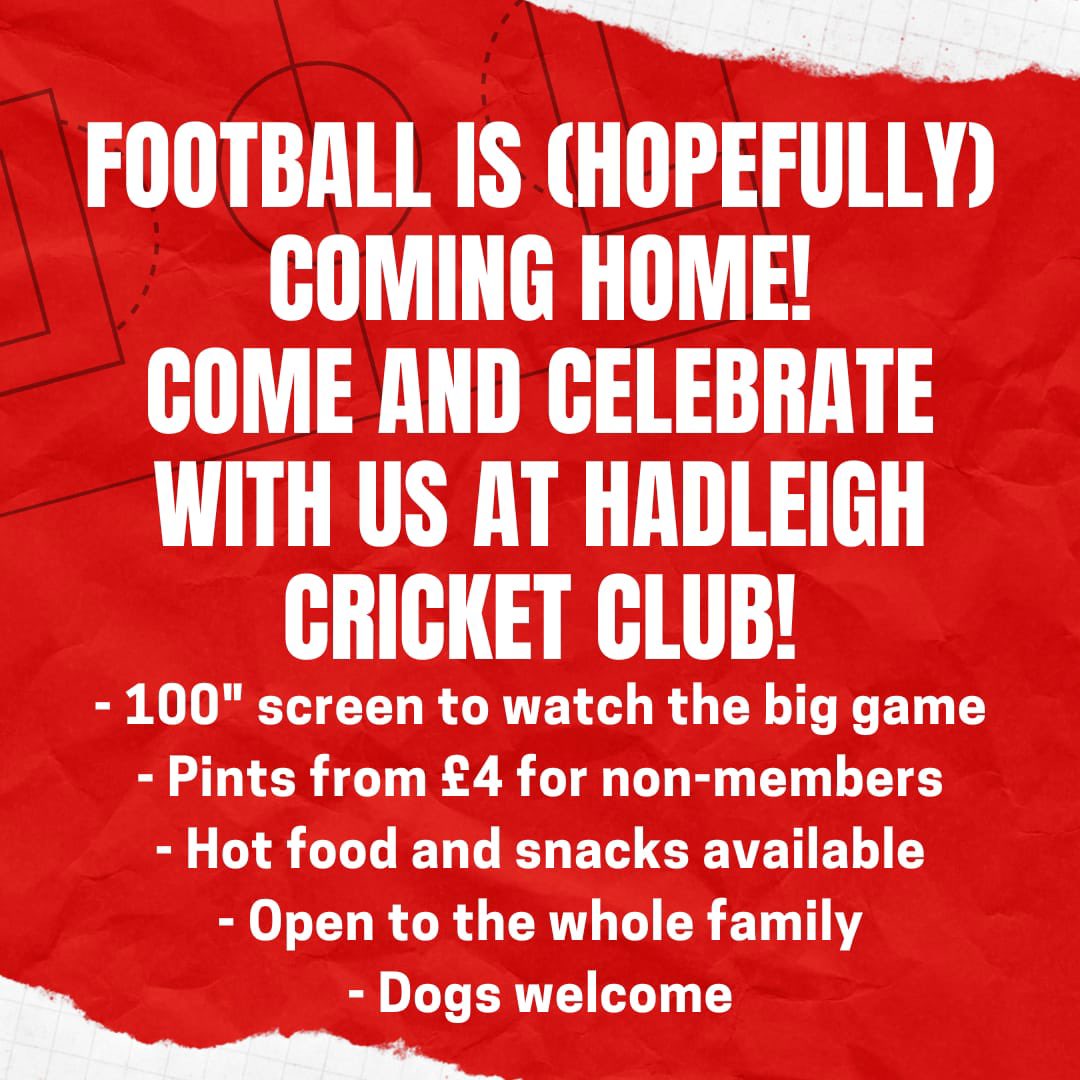 Come on down to the Pavilion this evening to support the 3 lions 🦁!  #bigscreensport #threelions #eurofinal2024 #hadleighsuffolk #everyonewelcome #acommunityclubforallthefamily