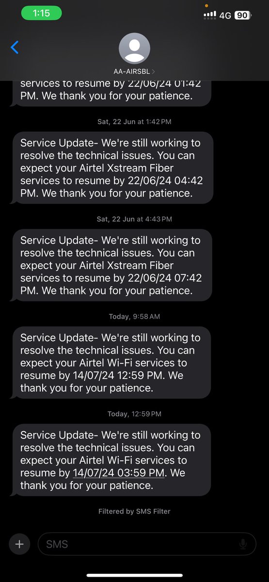 palingaru's tweet photo. What a horrible service again by @airtelnews @Airtel_Presence @airtelindia @airtein #kphb area, it’s been a consistent issue every alternative week , customer care don’t have any updates on this unplanned outage and they ask us to wait min 24 hrs every time in every call.
We https://t.co/1PFRJon9pp