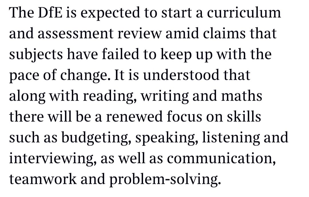 The government will have to successfully square this aspiration with its manifesto commitment to build on knowledge rich syllabuses.

Getting this wrong is the route to the policy failure seen elsewhere.