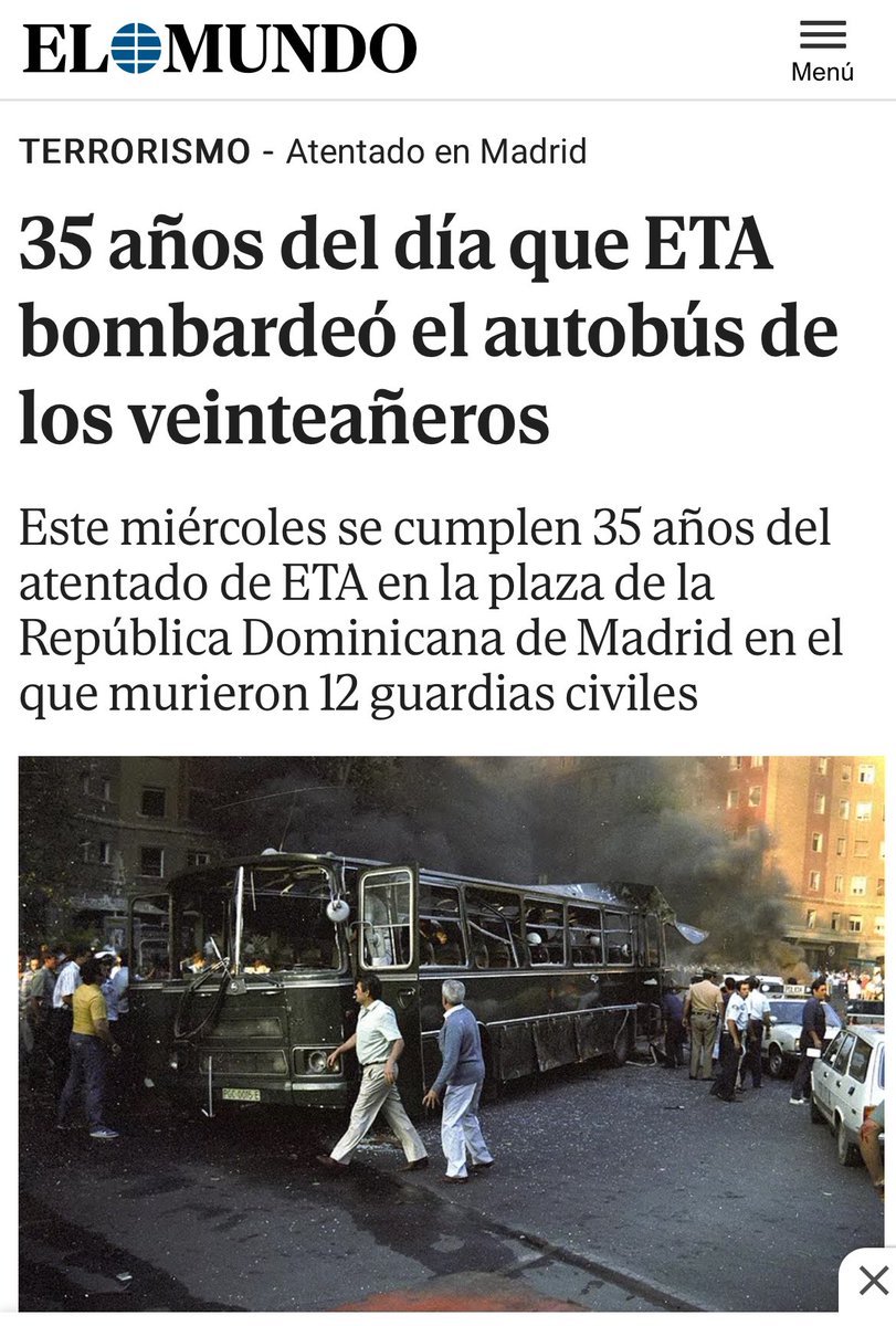 rosadiezglez's tweet photo. Los herederos orgullosos de los asesinos de ETA, esa gentuza liderada por Otegi y otros miembros de la banda terrorista,  son los socios principales de Pedro Sánchez y del @PSOE . No encuentro el recuerdo del atentado en ningún medio, fue en 1986. Recordar es un deber. https://t.co/lI1UfLlxP9