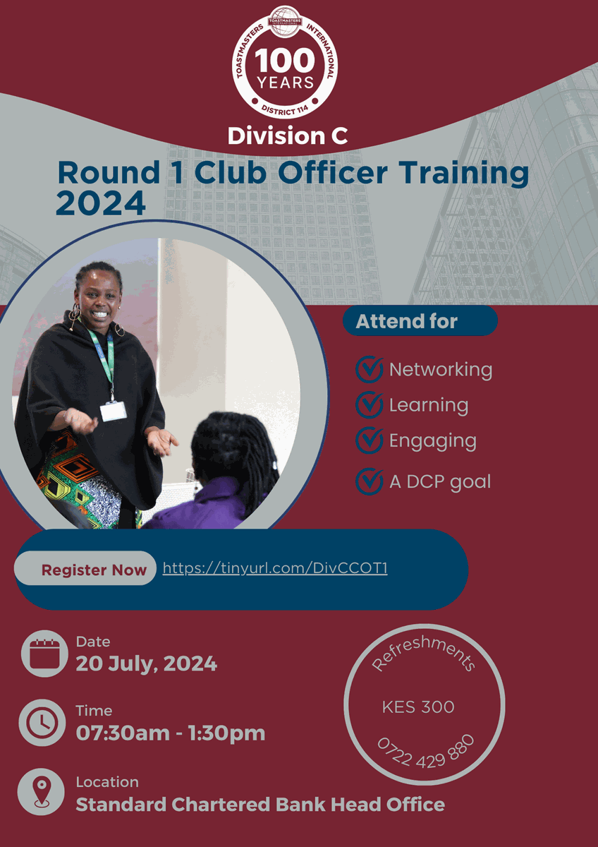 Seize the Moment &amp; Ace Your Goals!
Sharpen your communication, delegation &amp; motivation skills. Network &amp; gain insights.
Register: …onal-district-114-division-c.odoo.com/r/0zJ #DivisionC #COT1 #Toastmasters