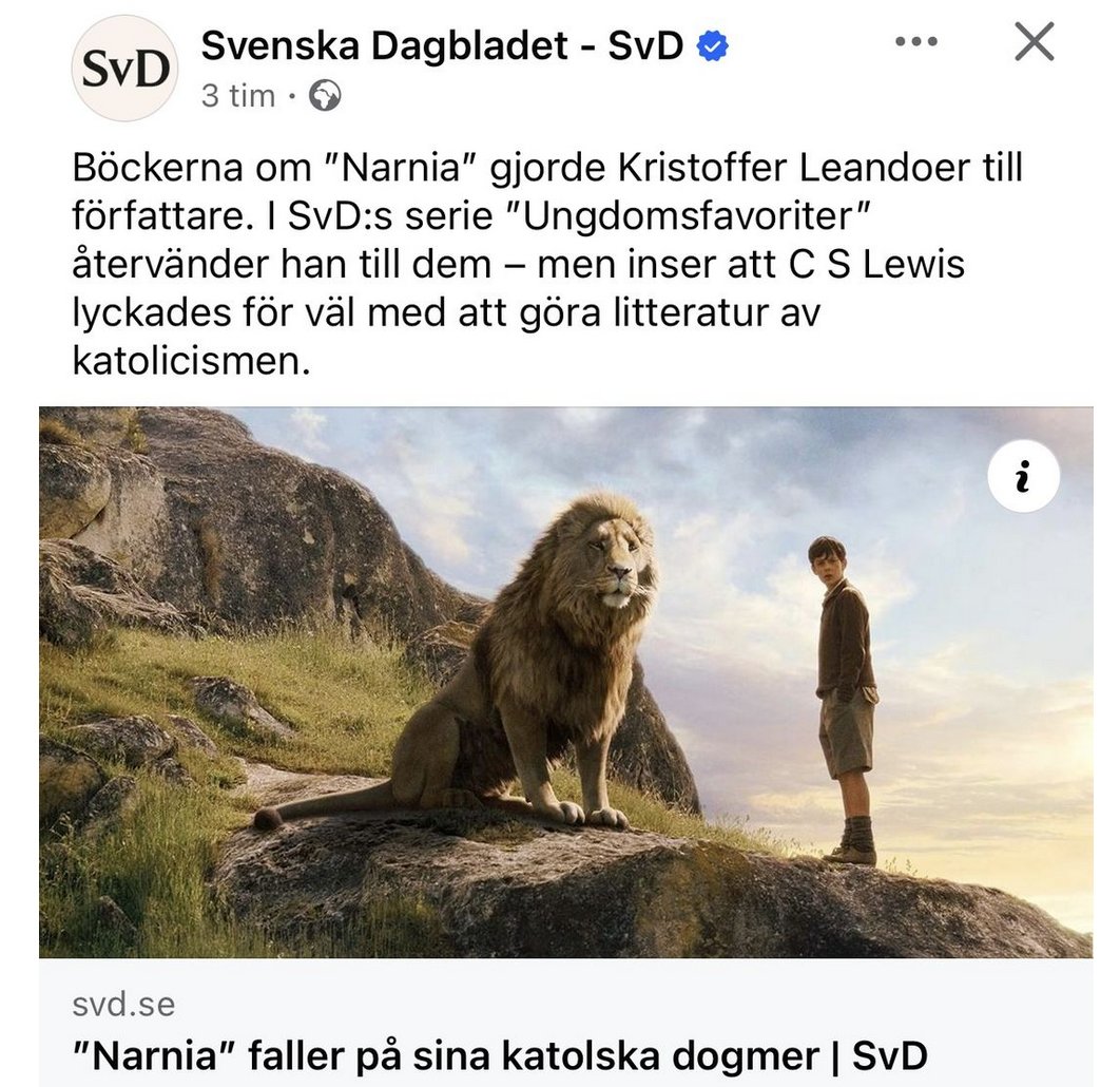 Lite överraskande ändå, eftersom CS Lewis var protestant..