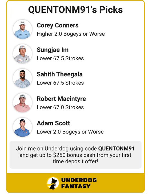 My #golf picks locked in #PrizePick  #sportsbets  #PGA   Show off your sports knowledge by making picks<a href="/tag/golf"class="tags">#golf</a><a href="/tag/prizepick"class="tags">#PrizePick</a><a href="/tag/sportsbets"class="tags">#sportsbets</a><a href="/tag/pga"class="tags"><span>#pga</span></a>