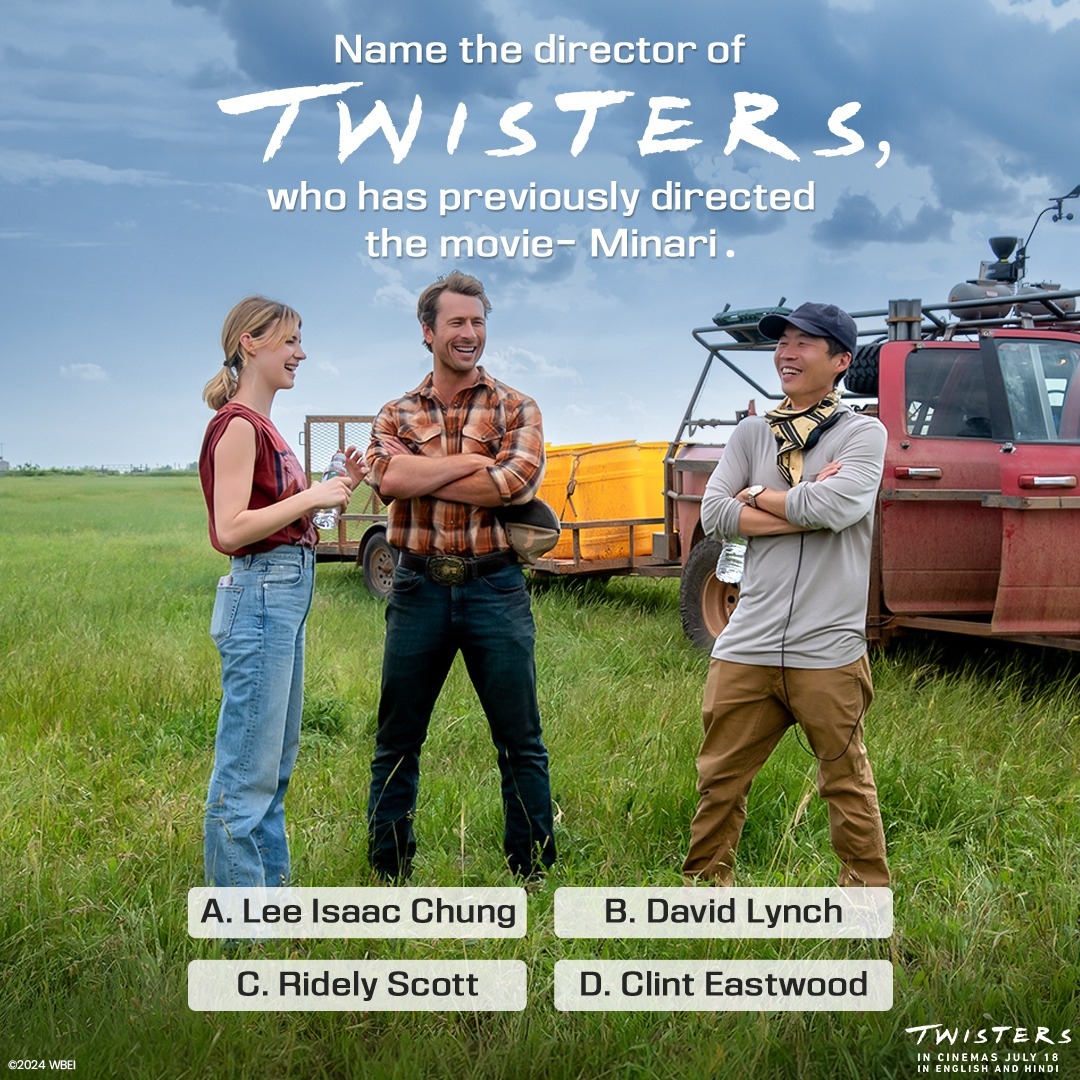 WarnerBrosIndia's tweet photo. #Question2 of the #TwistersMovieContestIndia​

He's the director of Twisters, who garnered two Academy Award nominations for his film 'Minari'. Who is he?

Participate &amp; stand a chance to win exclusive #TwistersPremiereIndia passes or official movie merchandise!​
​​
#ContestAlert https://t.co/76YiaGcvb9