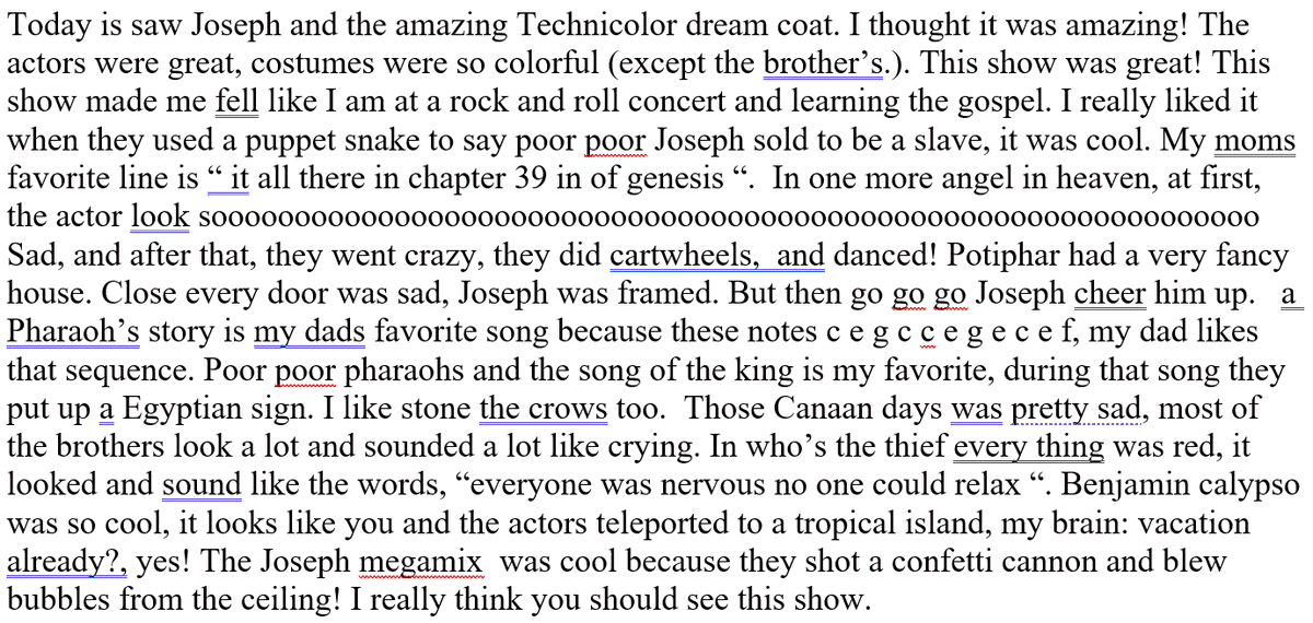 Russwarne's tweet image. Here's my daughter's review for @AlabamaShakes's JOSEPH...DREAMCOAT That's a lot to say when you're 8 years old.

cc: @TansJosephSite