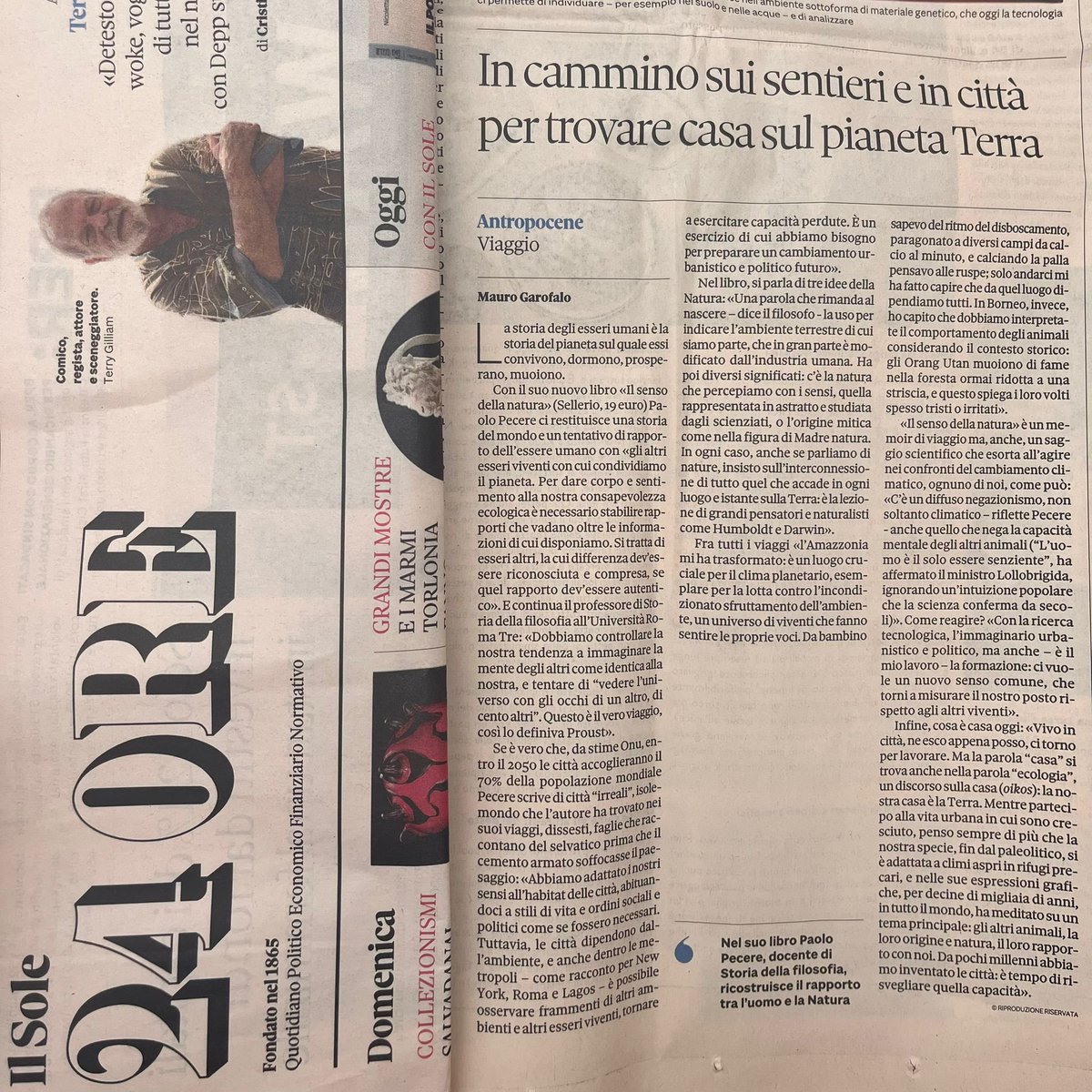 “<a href="/paolopatch/">Paolo Pecere</a> con #Ilsensodellanatura ci restituisce una storia del mondo e un tentativo di rapporto dell’essere umano con gli altri esseri viventi con cui condividiamo il pianeta”. #MauroGarofalo su <a href="/sole24ore/">IlSole24ORE</a>