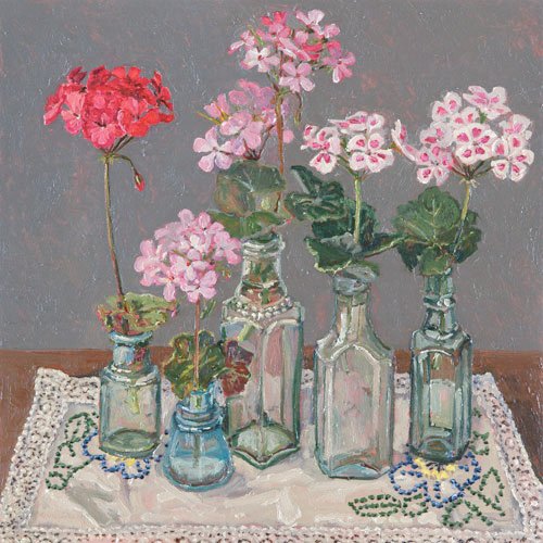 Geraniums in bottles, 2019
By contemporary Australian painter Lucy Culliton #WomensArt