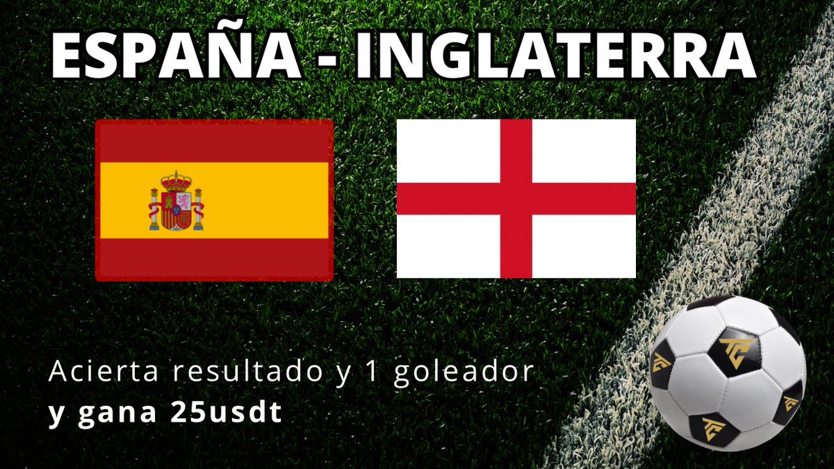 ⚠️ ACIERTA EL RESULTADO DE LA FINAL #ESPAÑA - #INGLATERRA

💰 GANA 25 usdt

⚠️ REQUISITOS:
1. Sígueme <a href="/TheCryptons/">The Cryptons</a>   
2. RT y LIKE  
3. Comenta RESULTADO y UN goleador 

👉 Solo hasta que empiece el partido y en caso de dos ganadores, se sorteará.

Premio en USDT. ¡SUERTE!🍀