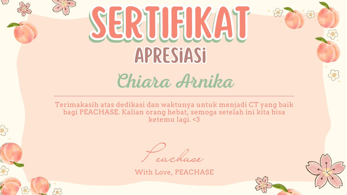 WAAAAH terimakasih banyak yaaa! papa mama chia bakal bangga liat chia dapat sertifikat ini >___< akan chia pasang di gapura kabupaten! <3