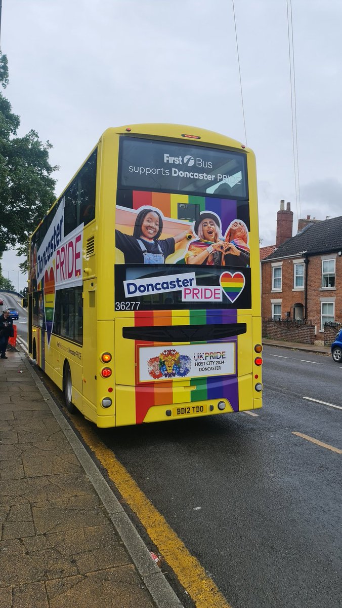 Shaun__92's tweet photo. First Doncaster - Doncaster Pride - 36277 - Volvo B9TL - Wright Eclipse Gemini 2 - BD12 TDO on Service 387 to Doncaster Via Stainforth #moorends #thorne #Stainforth #doncaster #firstbus #firstdoncaster #firstsouthyorkshire #doncasterpride #volvob9tl #wrighteclipsegemini2 13/07/24 https://t.co/lERPDE7fZF